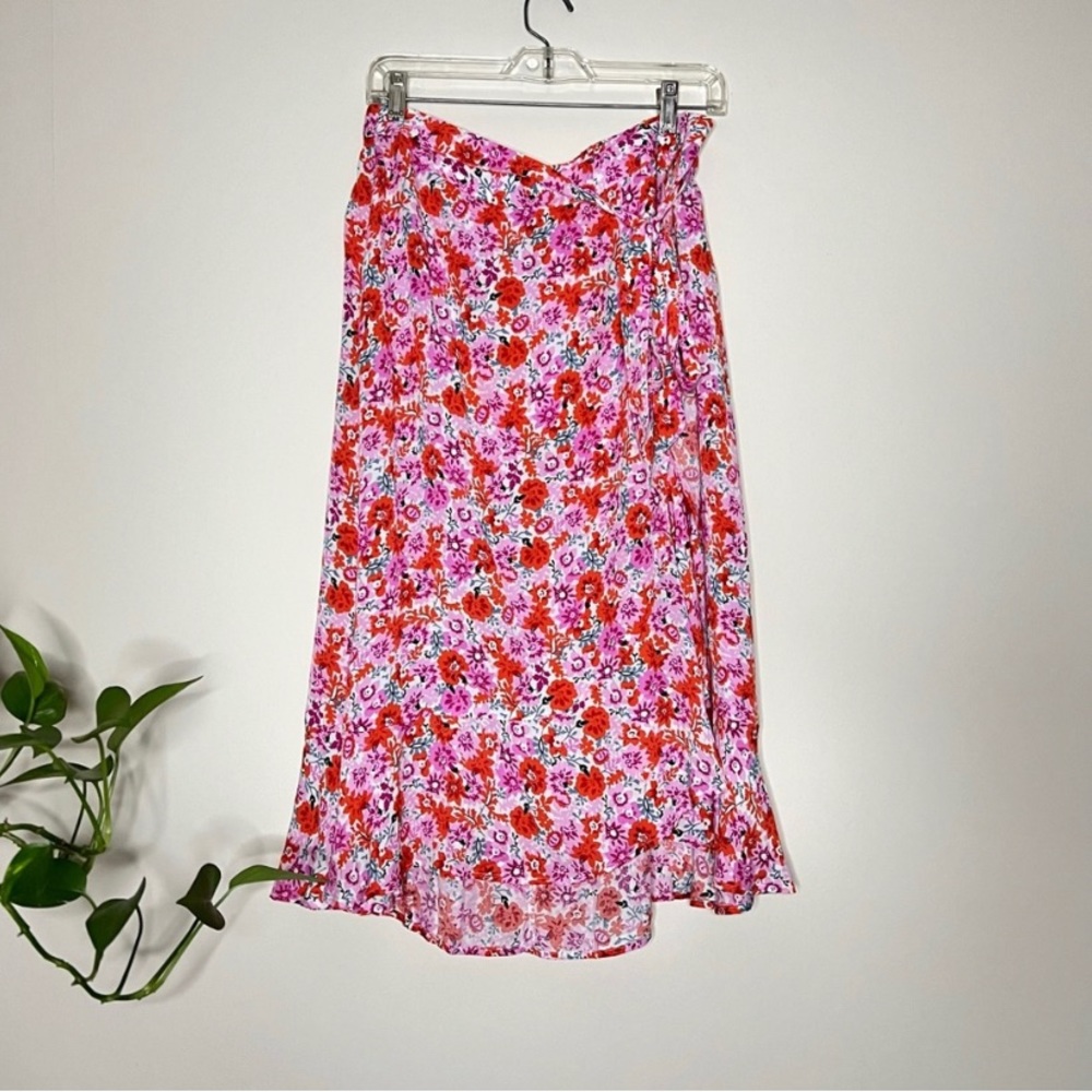 Lucky Brand Pink Floral Midi Wrap Skirt